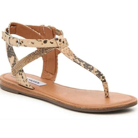Steve Madden Leven T-Strap Sandal Snakeskin Rhinestone - Picture 1 of 4